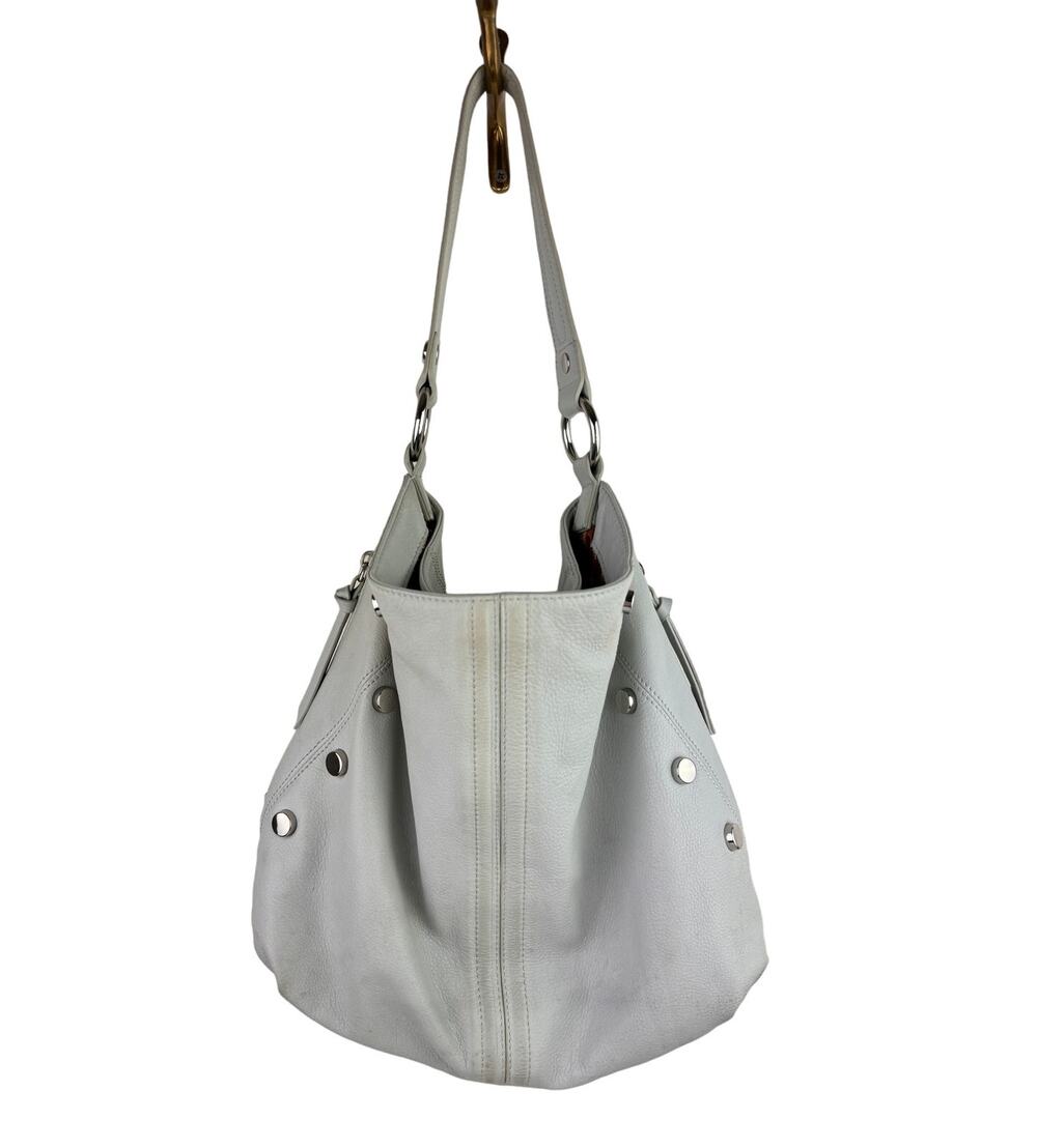 B. Makowsky Bone Handbag Leather Studded Pockets Handle Shoulder Hobo Bag USED